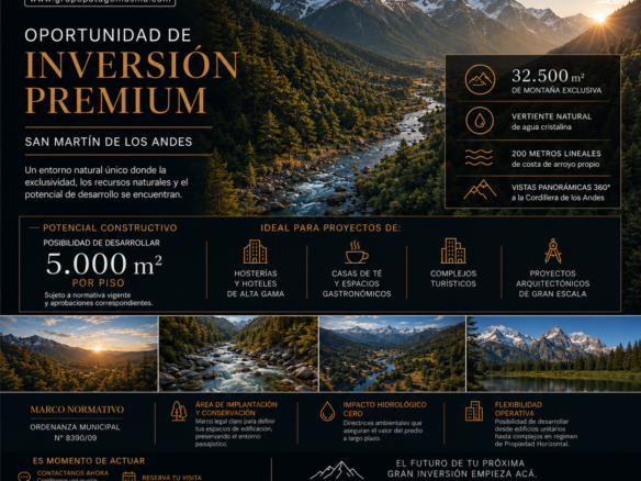 fraccion de lote terreno de 32.500 m2 en tierra de sol rotui ideal emprendimiento hotelero en san martin de los andes neuquen patagonia argentina